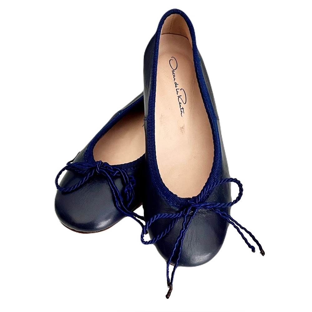 Oscar de la Renta ‘Sabrina’ Girls Navy Leather Ballet Flats, Size 28